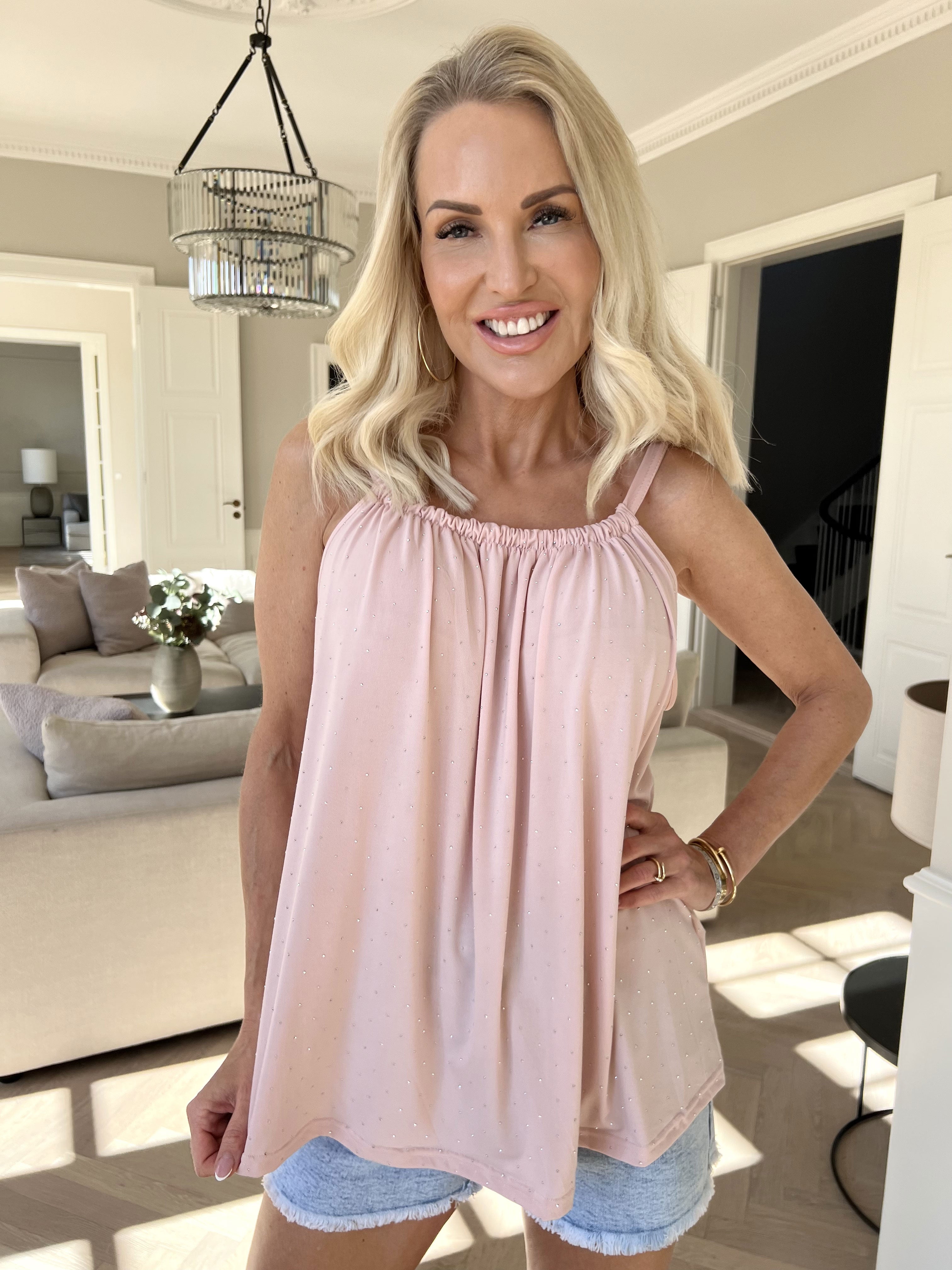 Sunlove Crystal Top - Ensfarvet elastisk top med similisten
